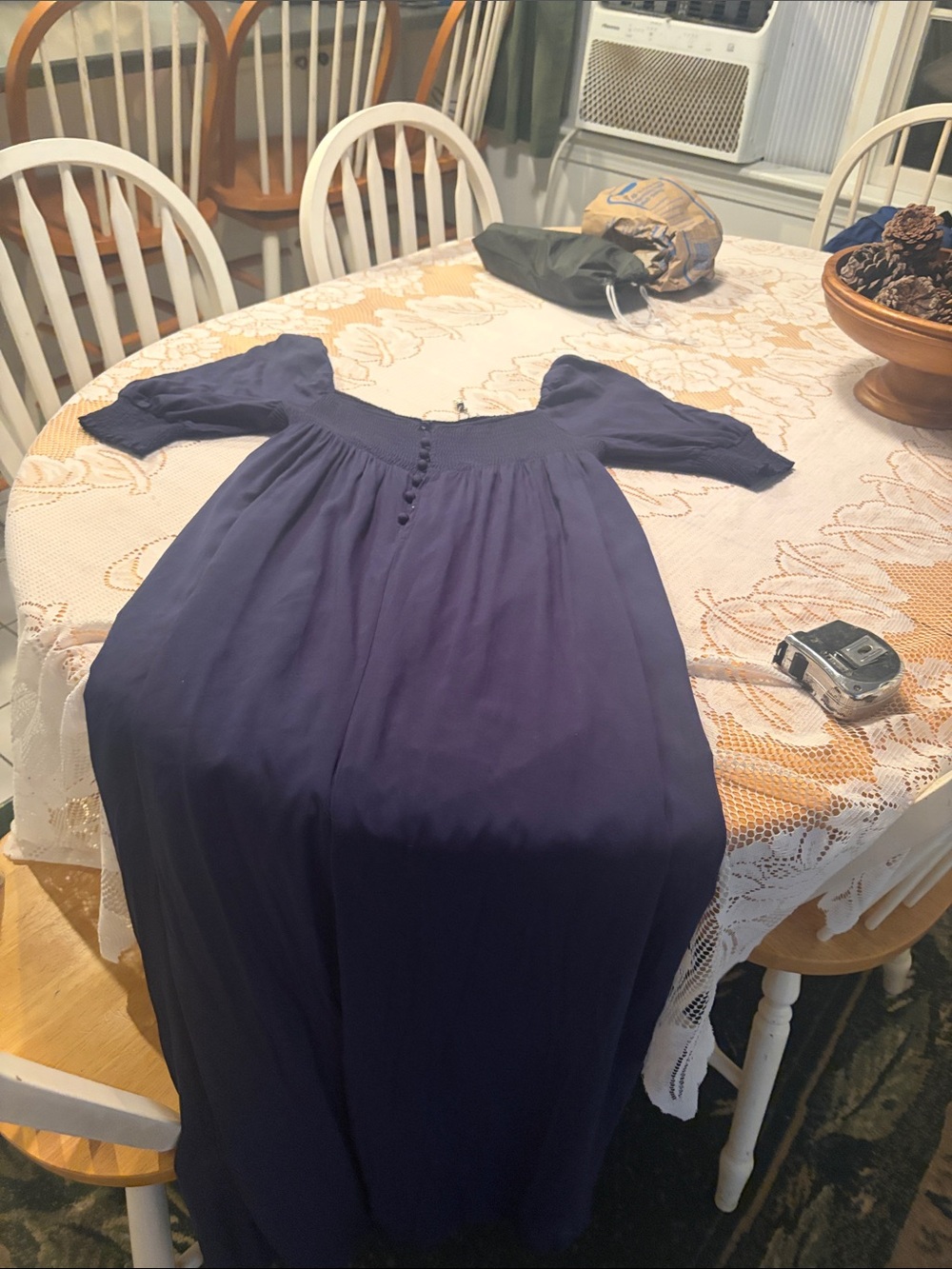 Navy Blue Maxi Dress with Square Neck and Puff Sleeves